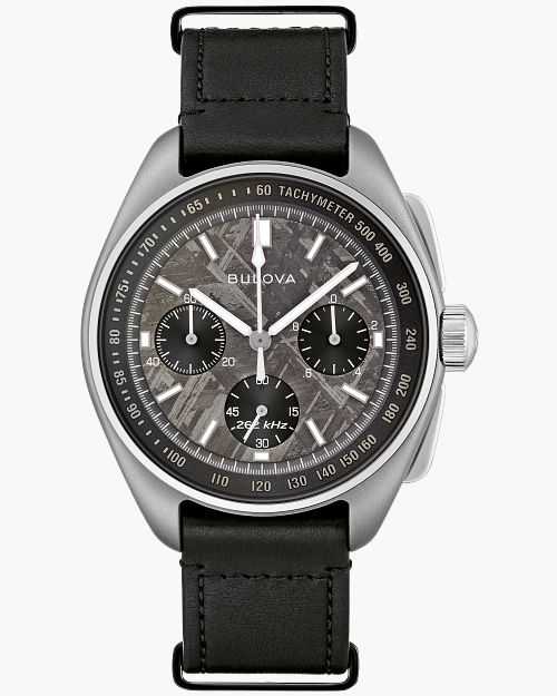 Gray Dial Leather Strap Lunar Pilot Meteorite 96A312 Bulova